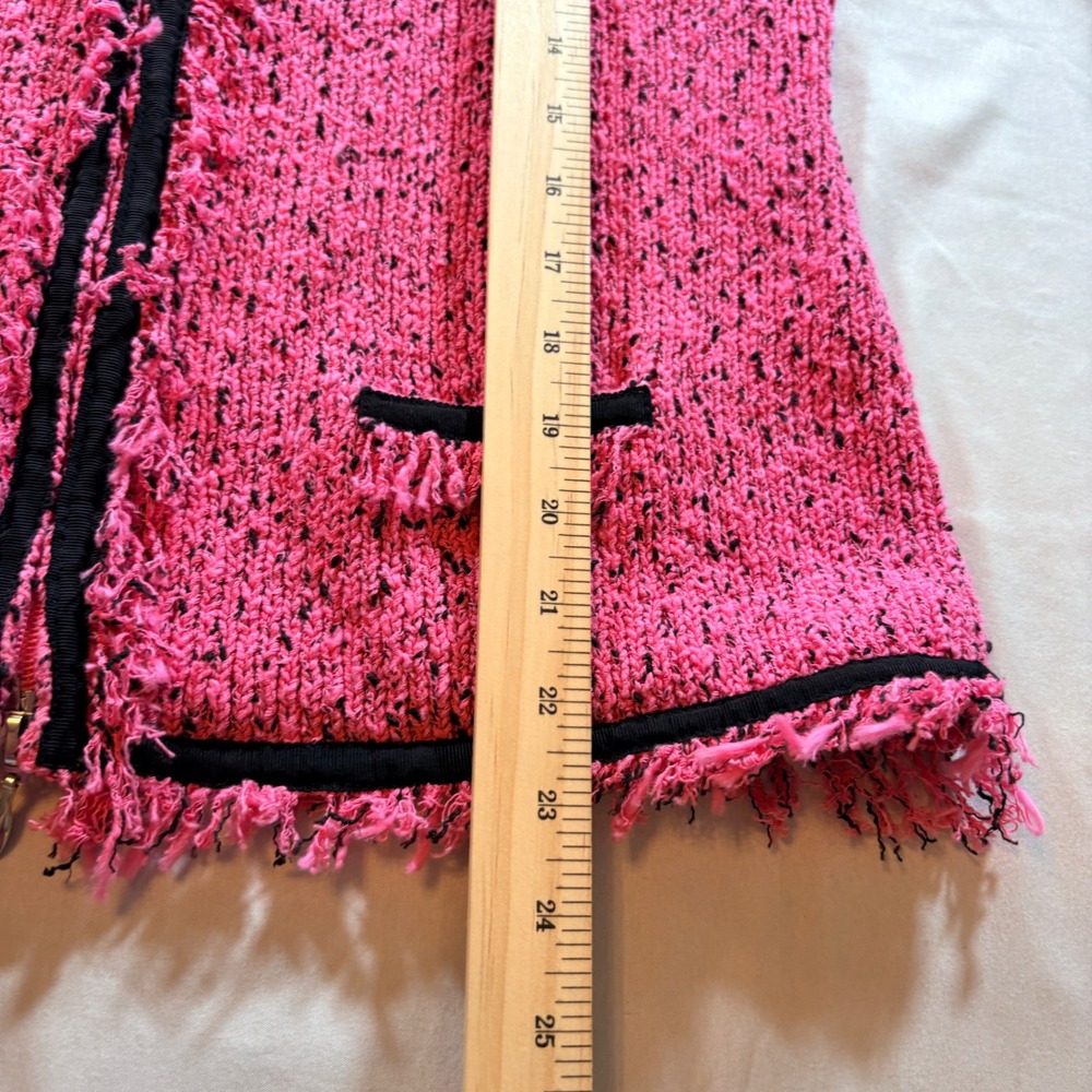 Lauren Hansen Silk Blend Boucle Knit Jacket Womens Large Pink‎ Fringe Zip Up - Picture 6 of 7
